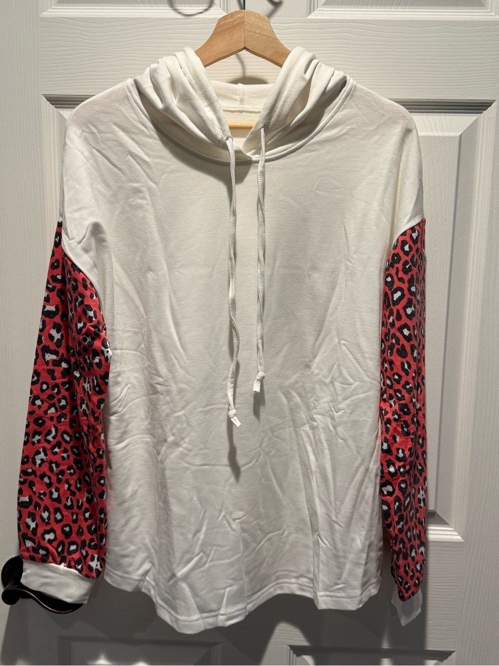 Women’s Hooded Pullover with Red Leopard Sleeve Accent - Picture 2 of 3